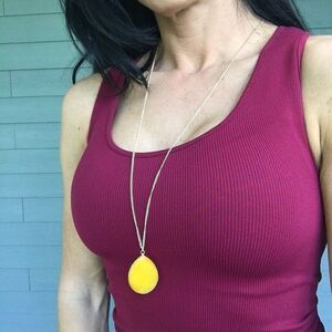 New Yellow Semi Precious Teardrop Pendant Necklace